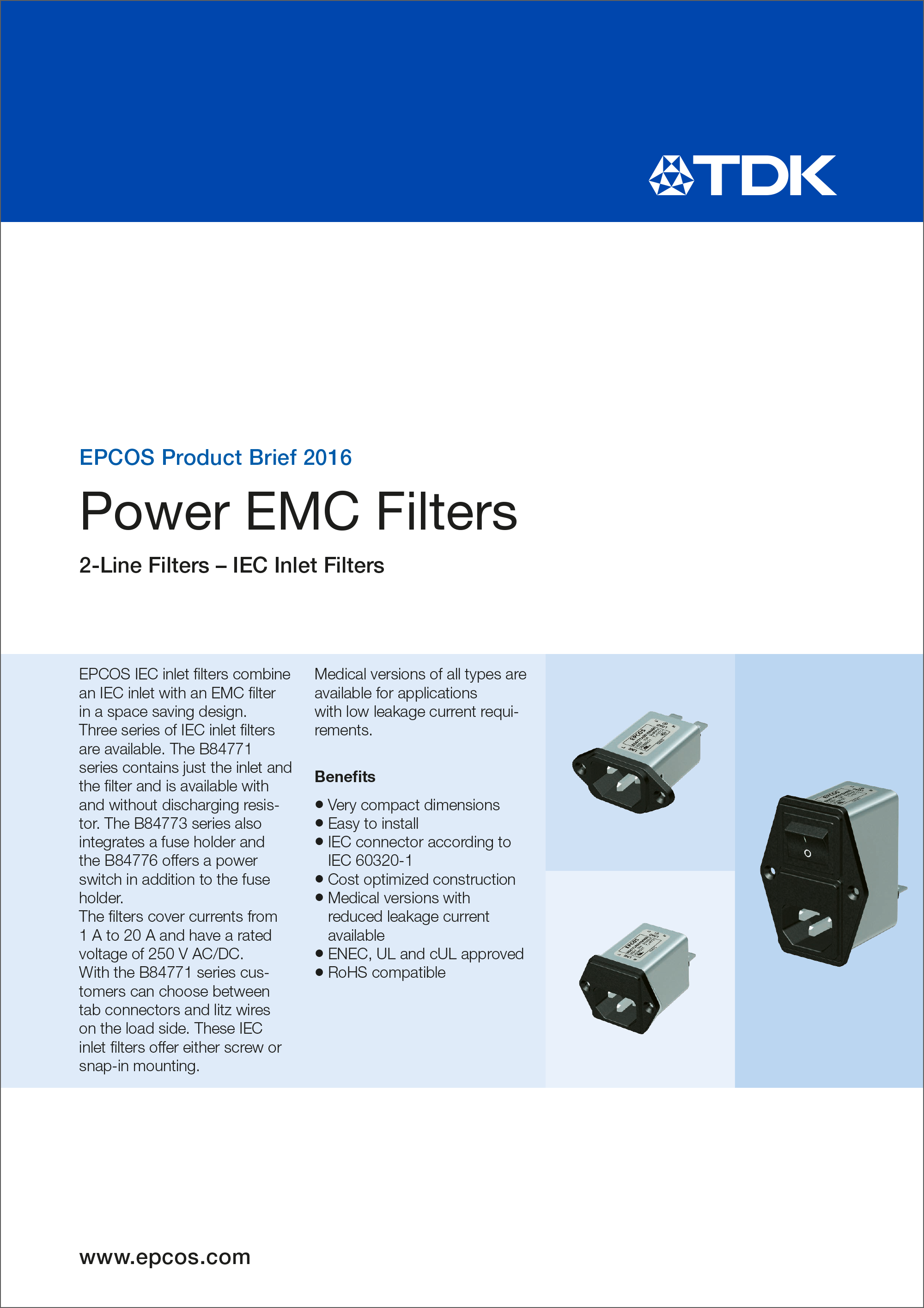 Power EMC Filters 2Line Filters TDK Electronics TDK Europe