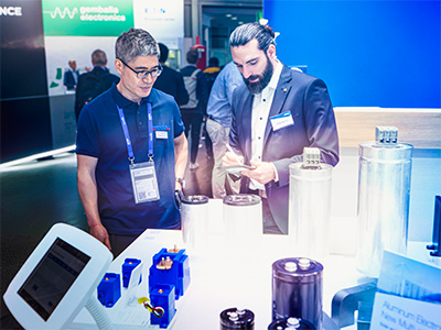 A visitor gets more information about the recently introduced high-temperature and the gas-filled film capacitors