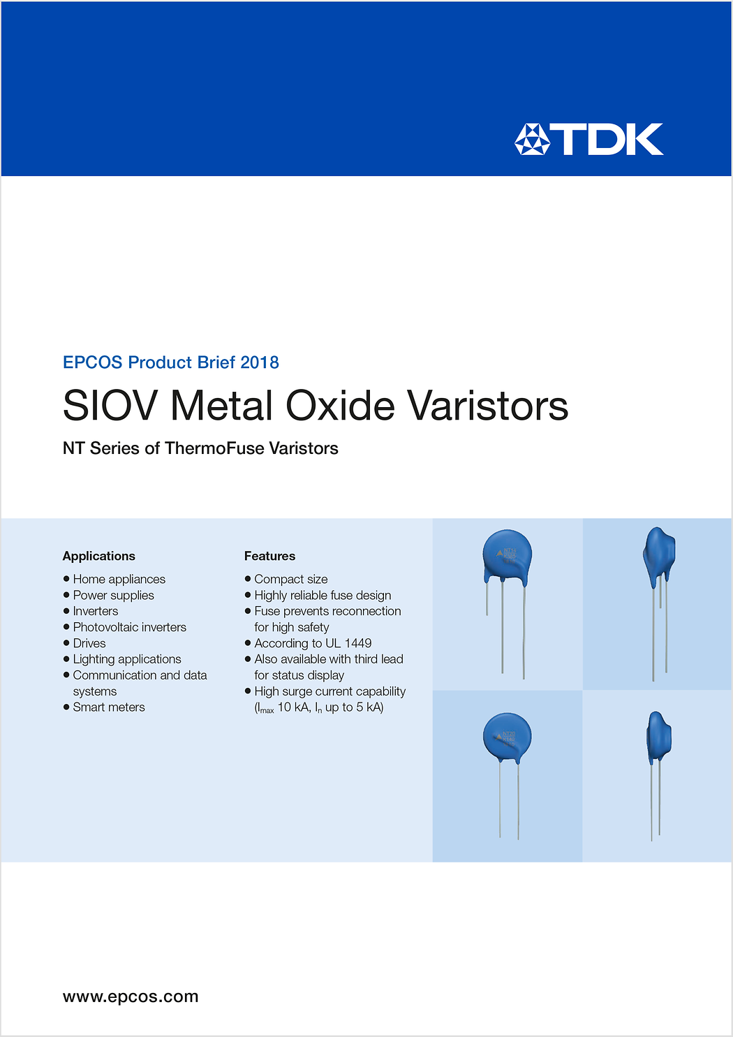SIOV metal oxide varistors TDK Electronics TDK Europe